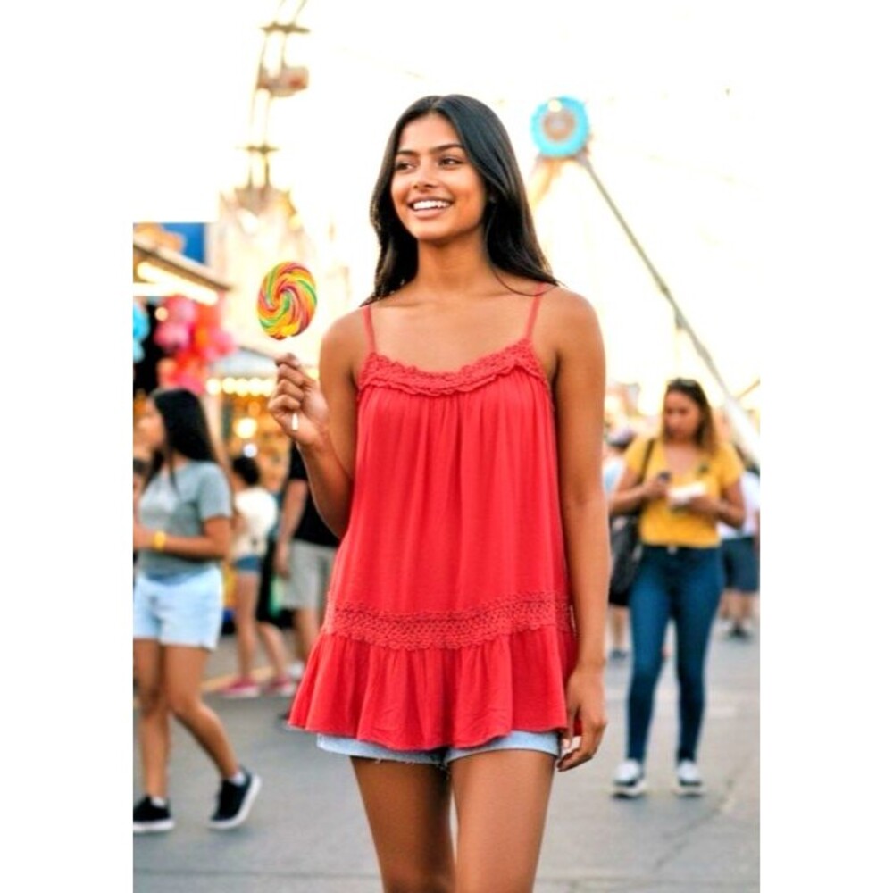 Easel NWOT womens tangerine summer flirty spaghetti strap tank blouse Large